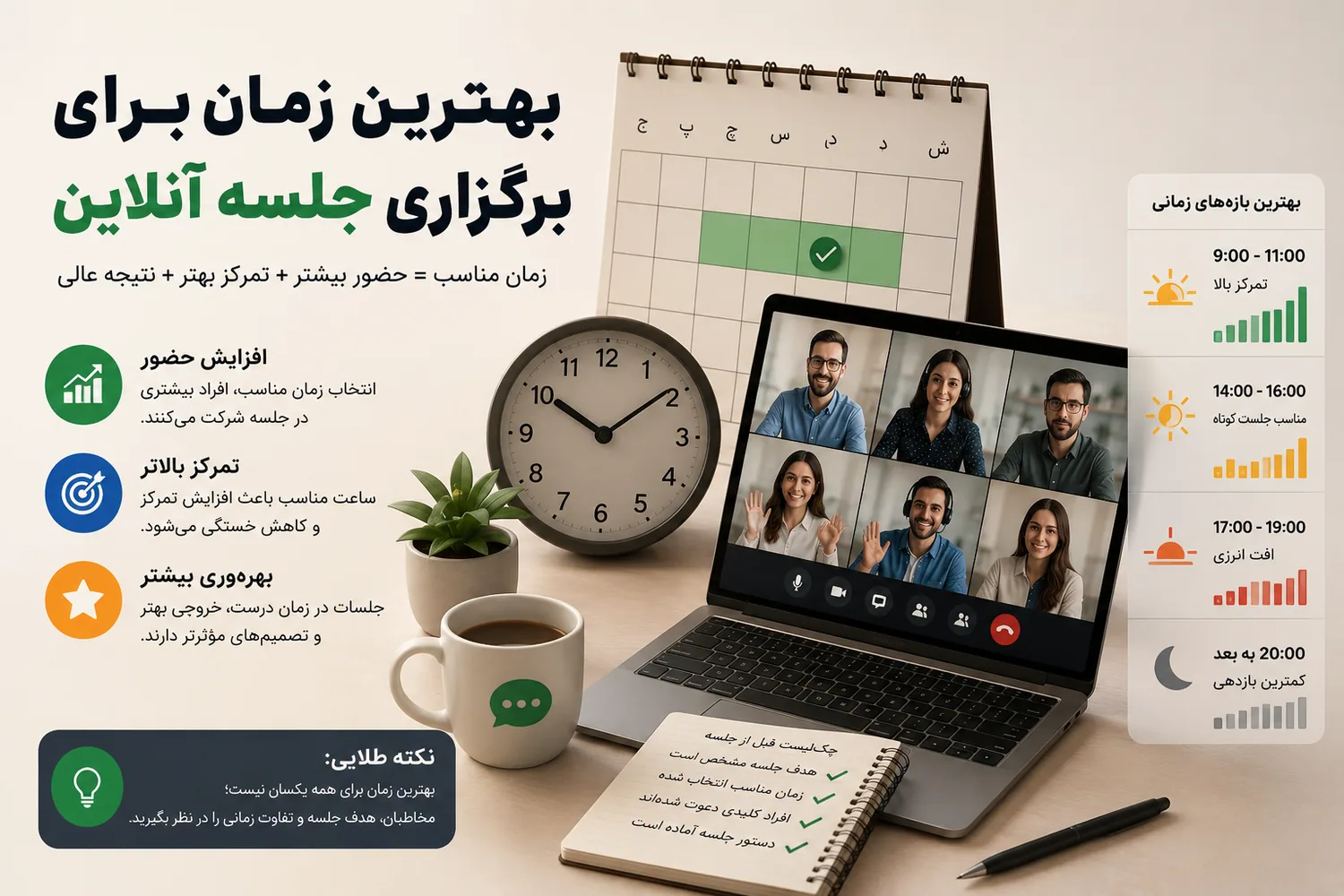 بهترین زمان برای برگزاری جلسه آنلاین و افزایش تعامل کاربران