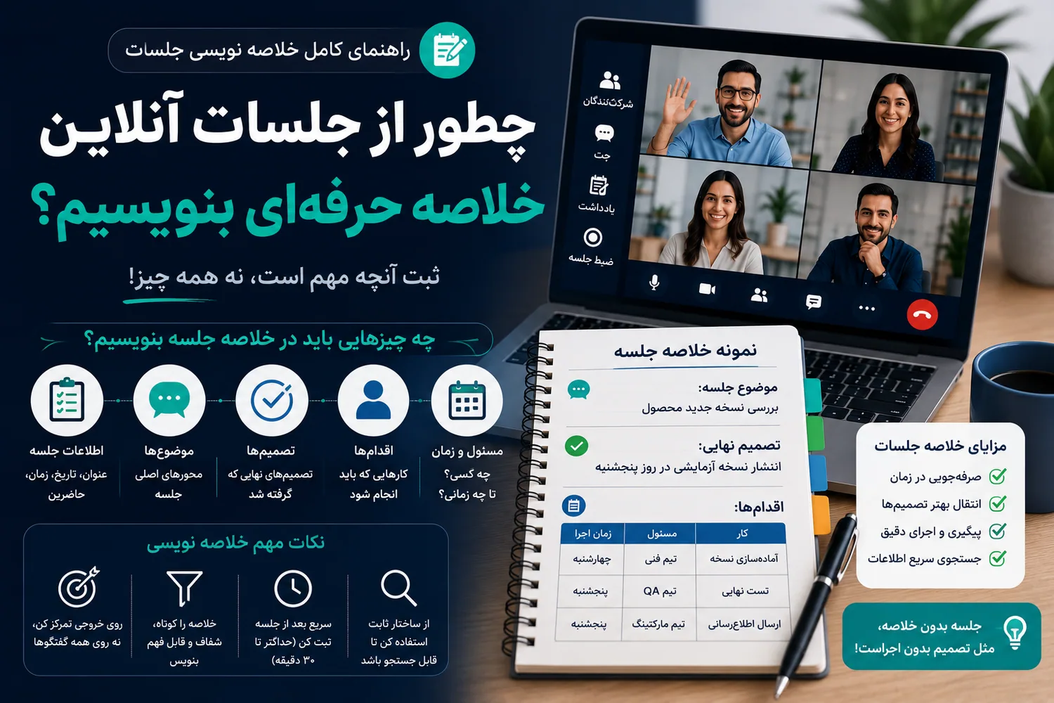 آموزش خلاصه نویسی حرفه‌ای برای جلسات آنلاین