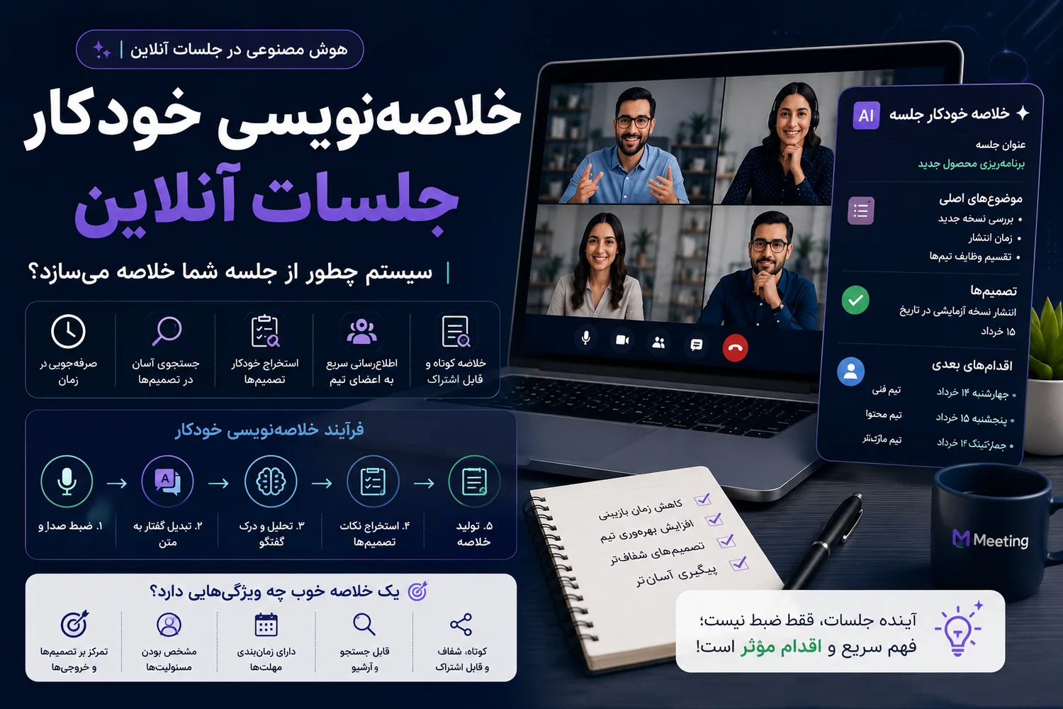 فرآیند خلاصه نویسی خودکار جلسات آنلاین با کمک هوش مصنوعی